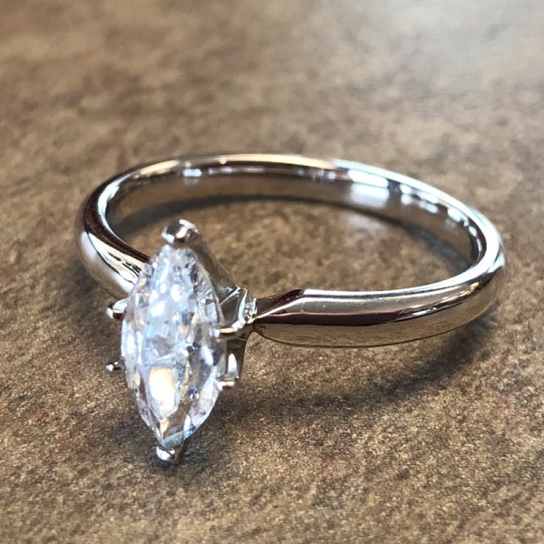14K White Gold Marquise Solitaire Engagement Ring